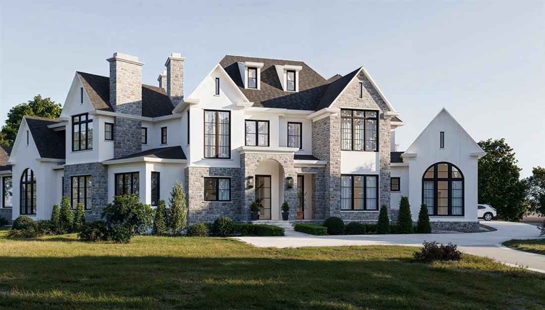 Stone and white custom home at Primm Farm in Brentwood, Tennessee